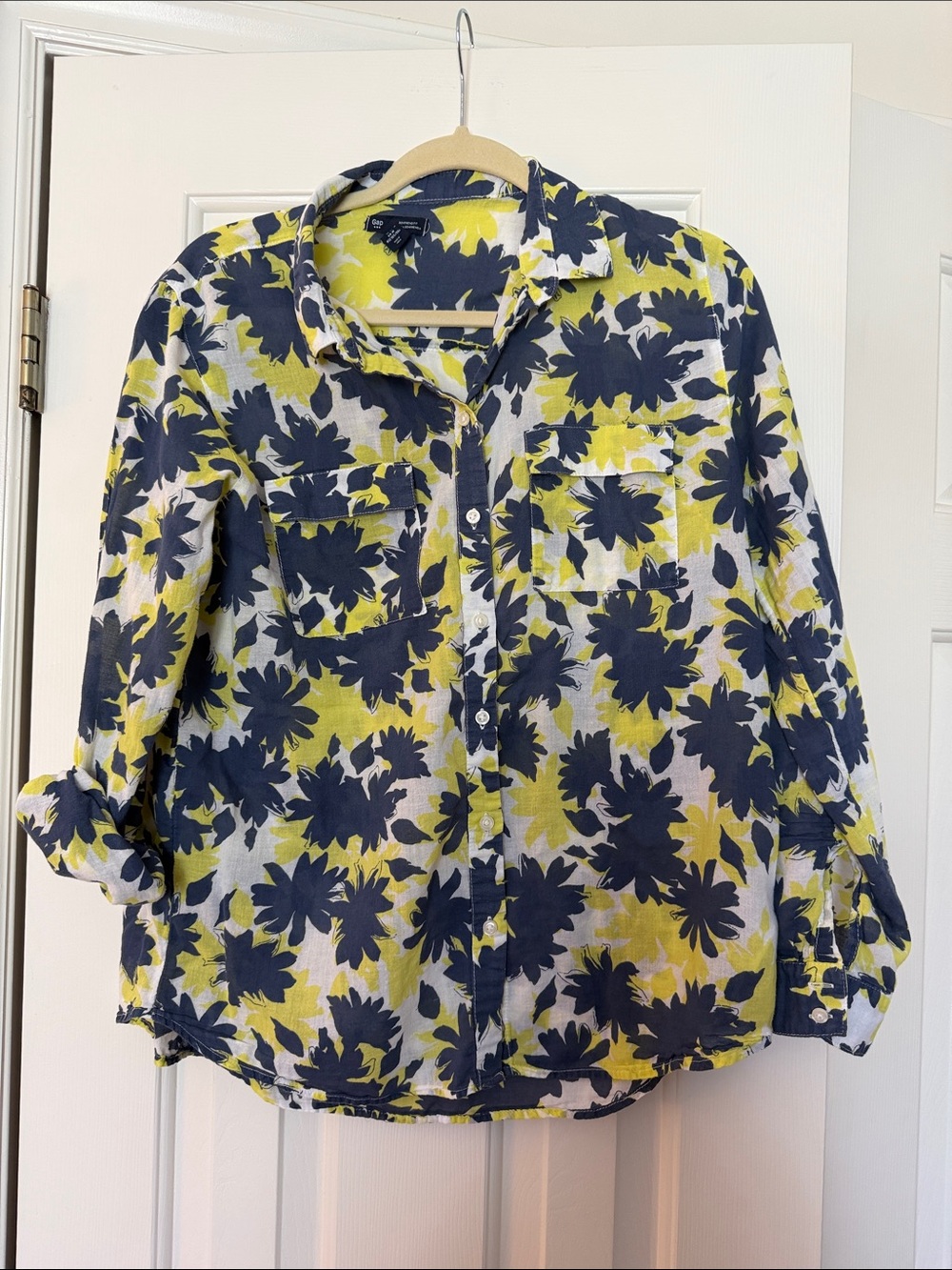 GAP Navy and Yellow Floral Button-Down Shirt